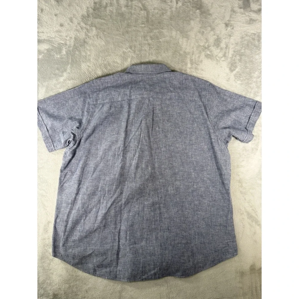 Banana Republic Shirt Men's XL Blue Linen Blend Short Sleeve Button Up